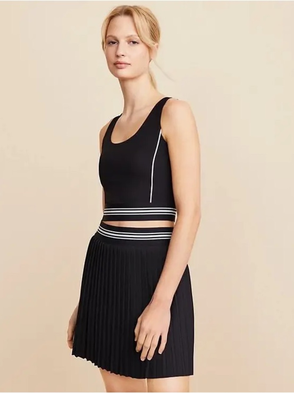Lou & Grey Black Crop Tank with White Stripe Detail